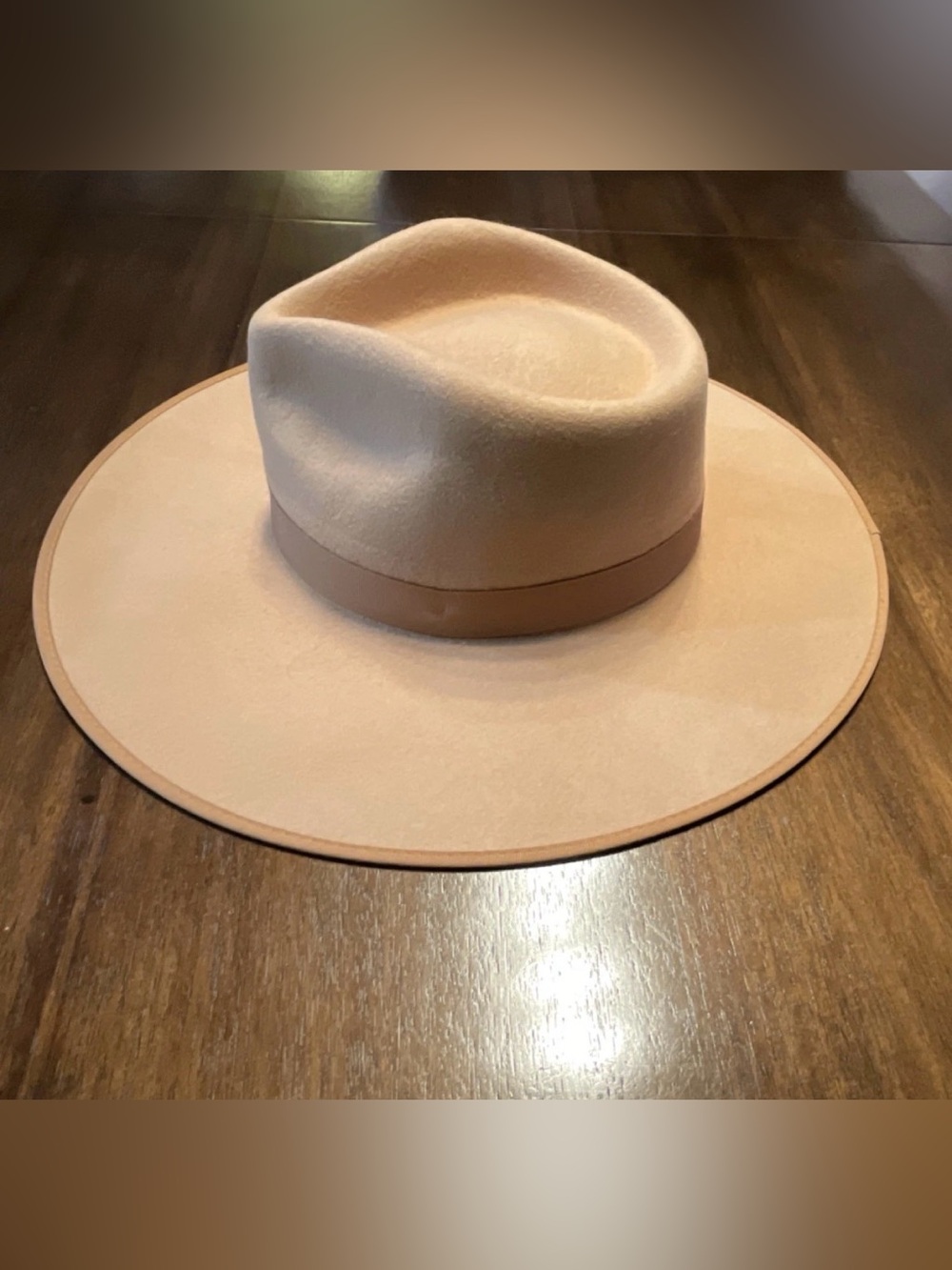Wide Brim Fedora Hat Taupe Australian Wool Brand: “Lack of Color” Women’s Small - Picture 2 of 7